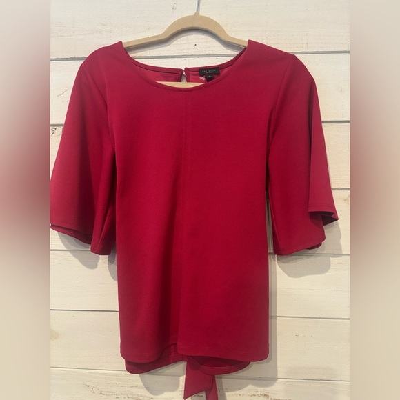 Ann Taylor Factory Dark Pink/Red with adjustable Tie Front /Back Blouse - Picture 2 of 14